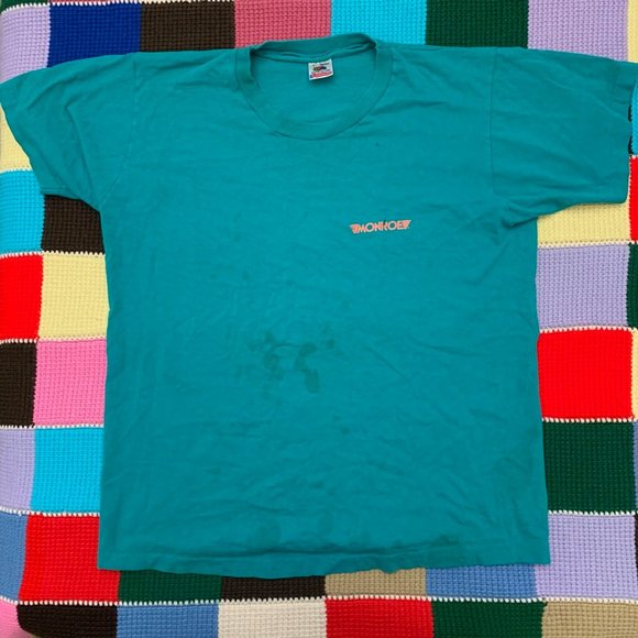 Vintage 90s Thrashed Monroe Teal Single Stitch Tee Retro 1990s Emblem Ba… - Picture 12 of 16